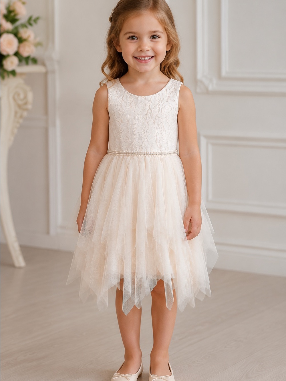 American Princess Blush Lace Tulle Flower Girl Dress Size 4